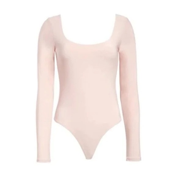 New Leith Nordstrom Double Scoop Long Sleeve Bodysuit in Pink Smoke - Picture 1 of 6